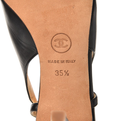 Chanel Lambskin Slit Slingback Cap Toe Pumps 35.5 Black 6 of 9