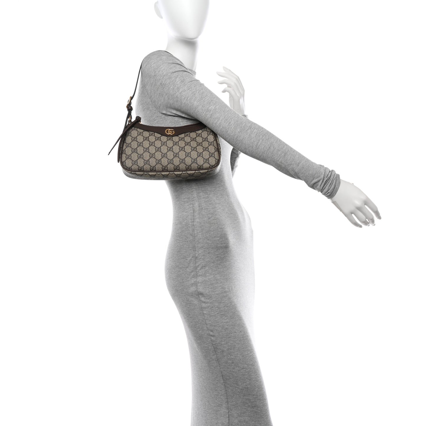 GG Supreme Monogram Textured Dollar Calfskin Small Ophidia Hobo Beige Ebony New Acero