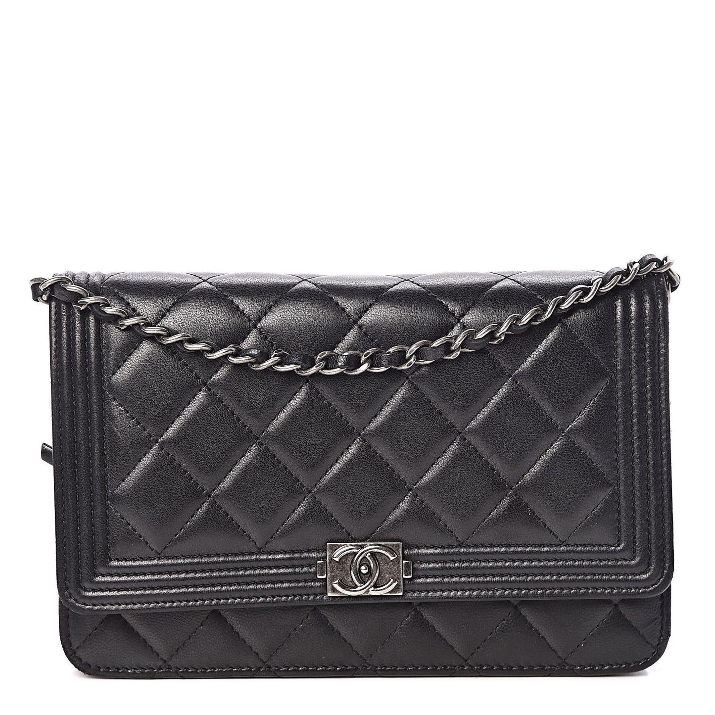 Lambskin Quilted Boy Wallet On Chain WOC Black