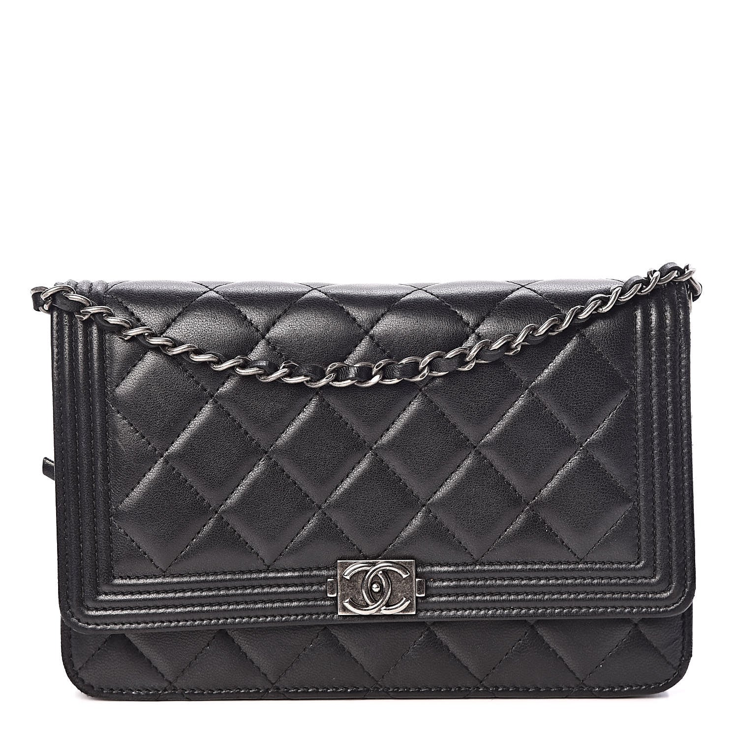 Chanel Lambskin Quilted Boy Wallet On Chain WOC Black 1 of 11