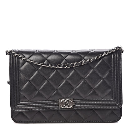 Chanel Lambskin Quilted Boy Wallet On Chain WOC Black 1 of 11