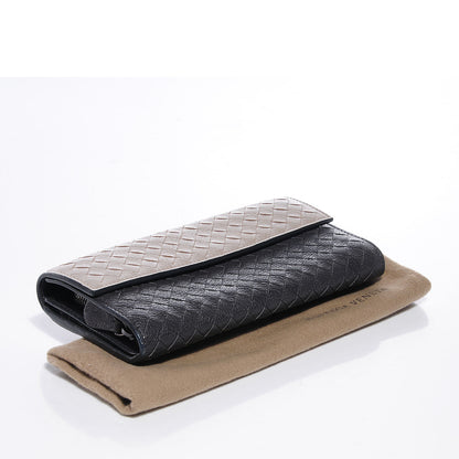 Bottega Veneta Madras Goatskin Intrecciato Bi-Color Continental Wallet New Sand Medium Grey 3 of 7