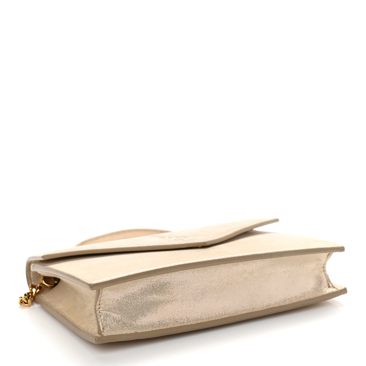 Saint Laurent Metallic Fabric Monogram Envelope Chain Wallet Champagne 4 of 12
