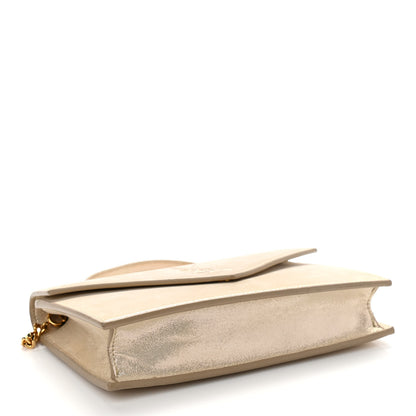 Saint Laurent Metallic Fabric Monogram Envelope Chain Wallet Champagne 4 of 12