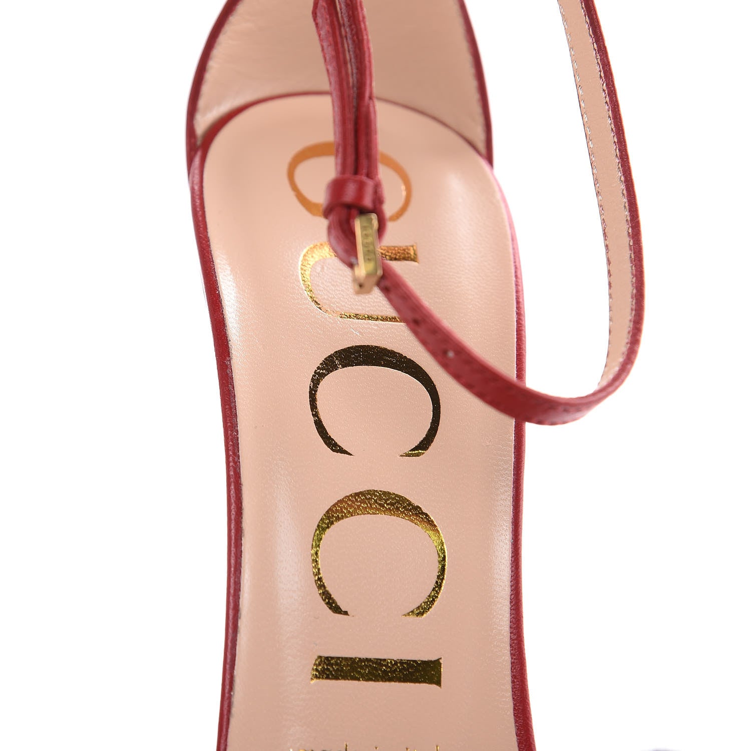 Gucci Nappa Crystal Web Ankle Strap High Heel Sandals 37 Hibiscus Red 9 of 9