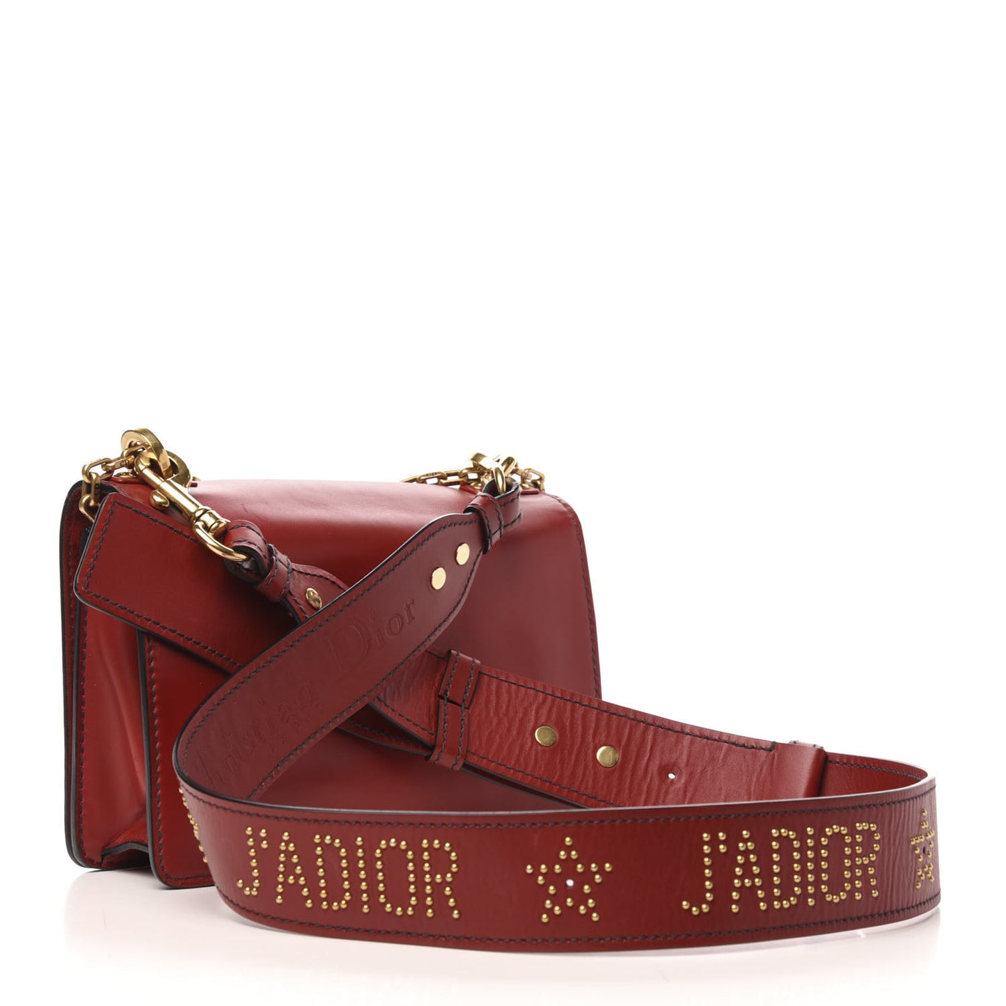 Smooth Calfskin Studded Dio(r)evolution Flap Bag Red