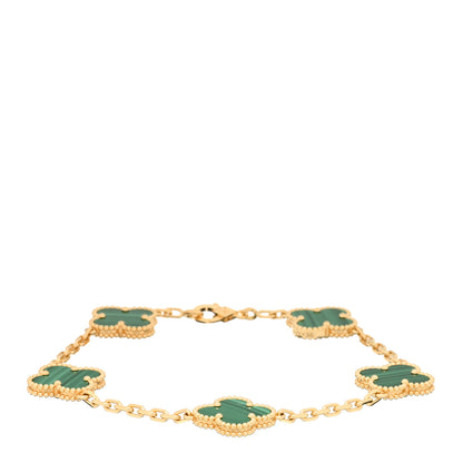 Van Cleef & Arpels 18K Yellow Gold Malachite 5 Motifs Vintage Alhambra Bracelet 1 of 3