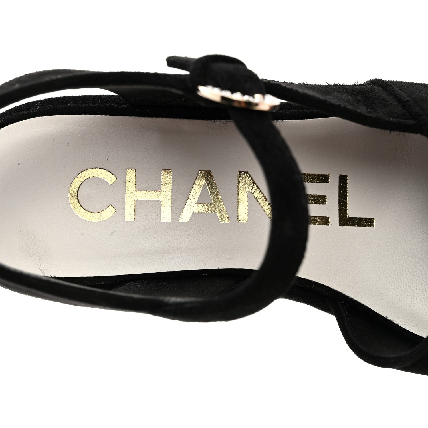 Chanel Suede Calfskin Peep Toe Wedge Sandals 37 Black 6 of 8