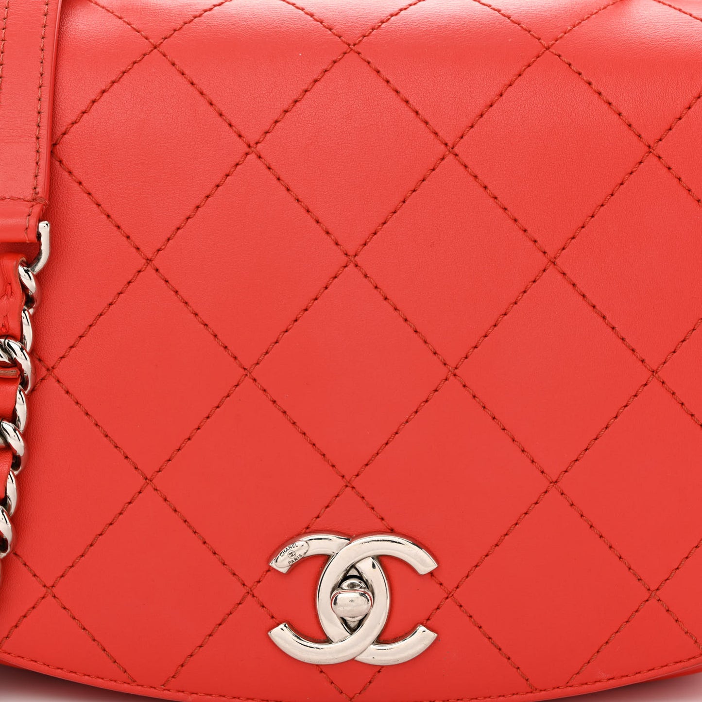Calfskin Stitched Ring My Bag Flap Crossbody Red