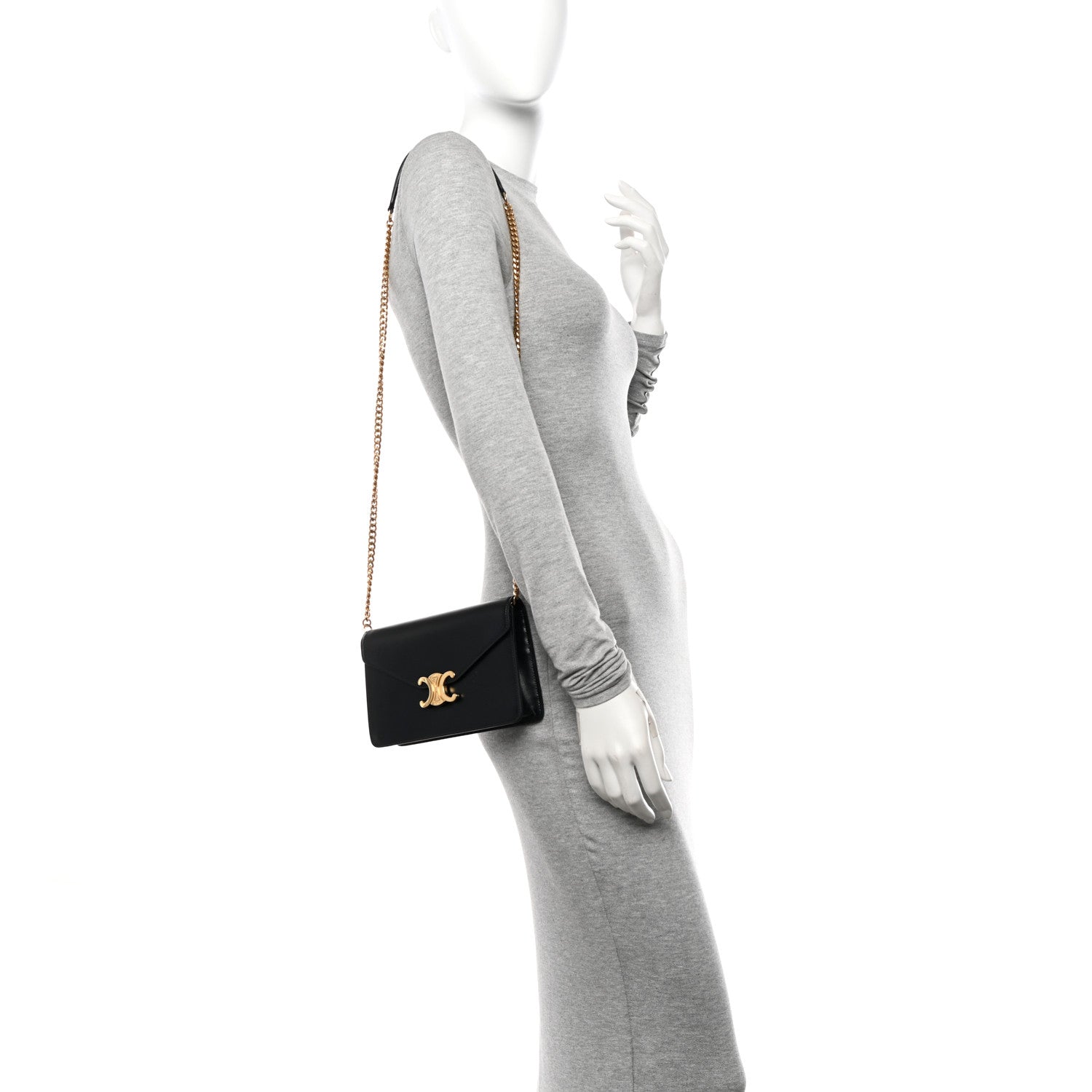 Celine Shiny Calfskin Triomphe Margo Wallet on Chain Black 2 of 11