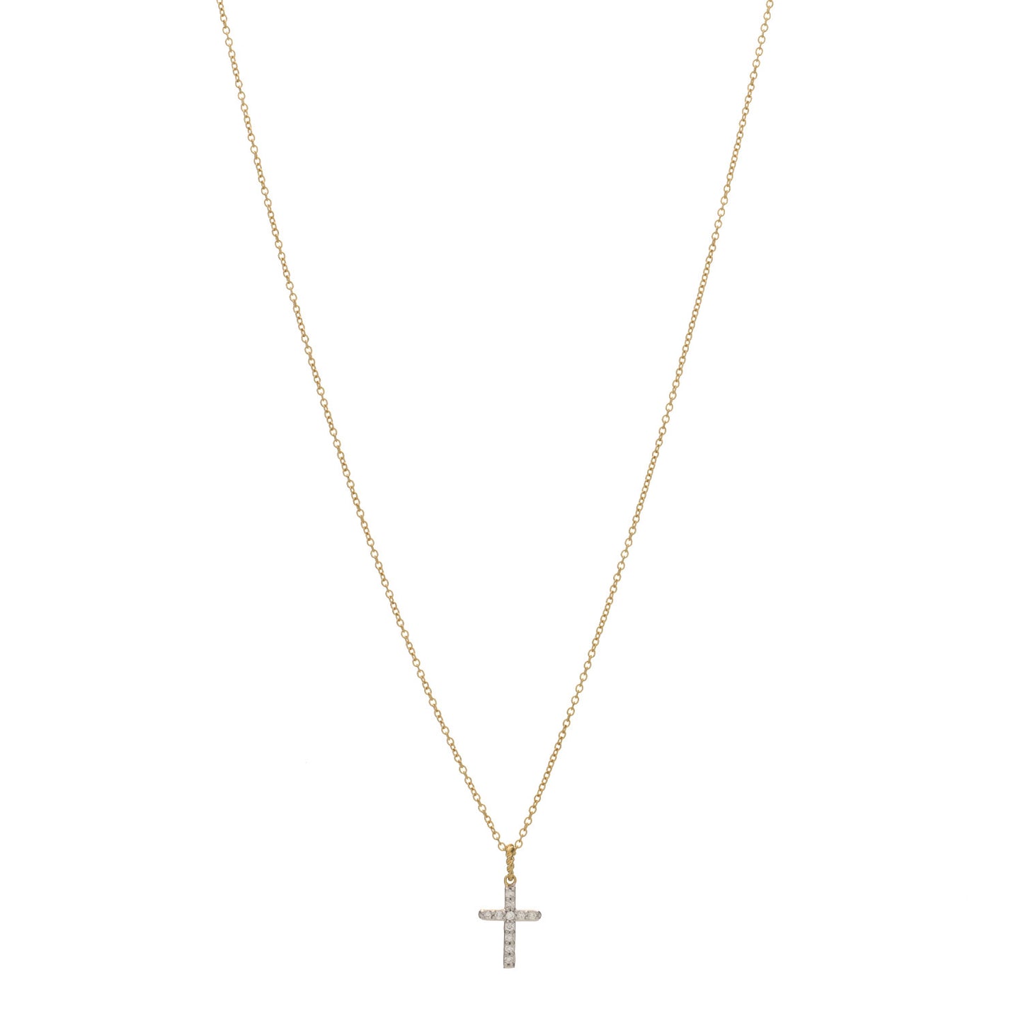 18K Yellow Gold Diamond Cable Collectibles Cross Pendant Necklace