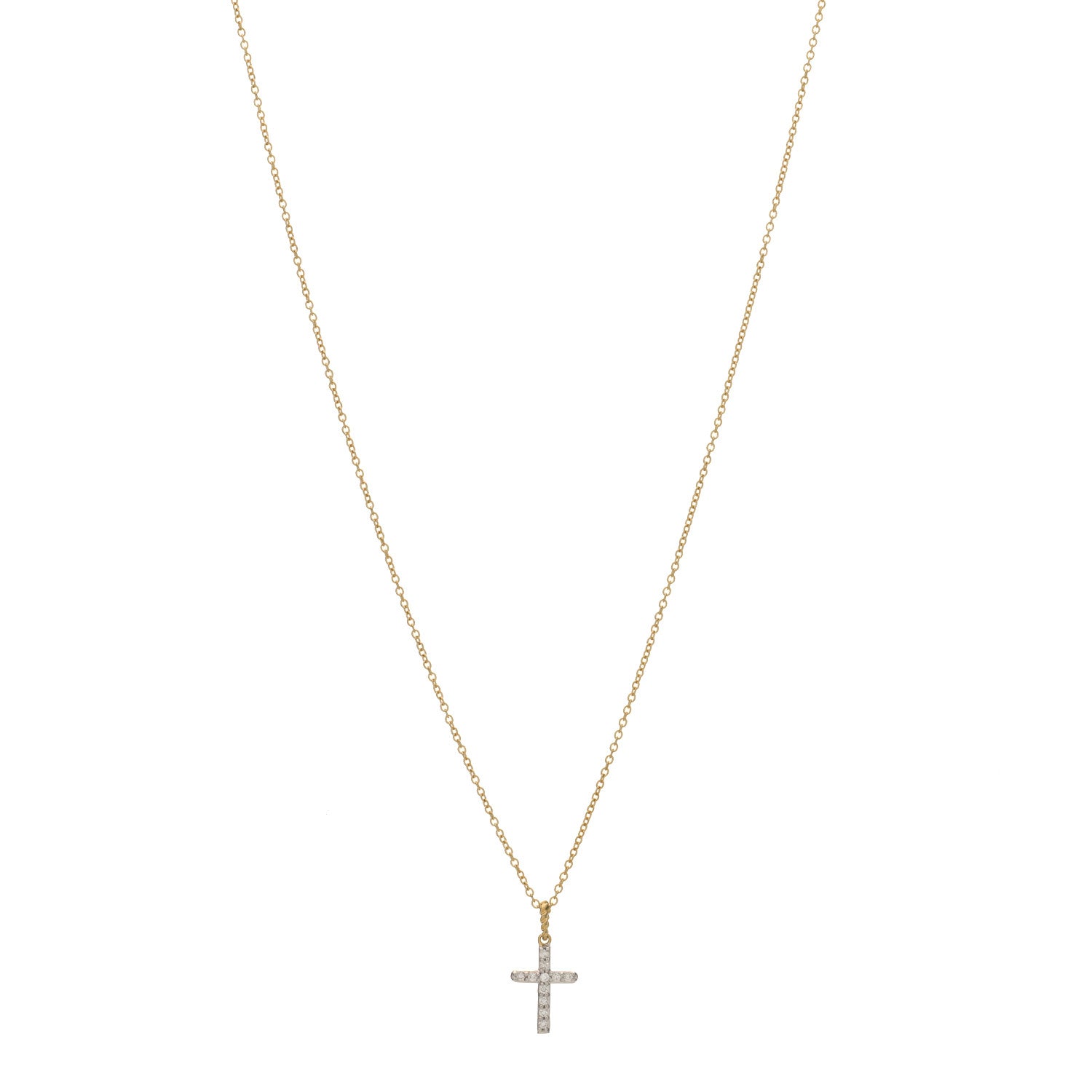 David Yurman 18K Yellow Gold Diamond Cable Collectibles Cross Pendant Necklace 1 of 3