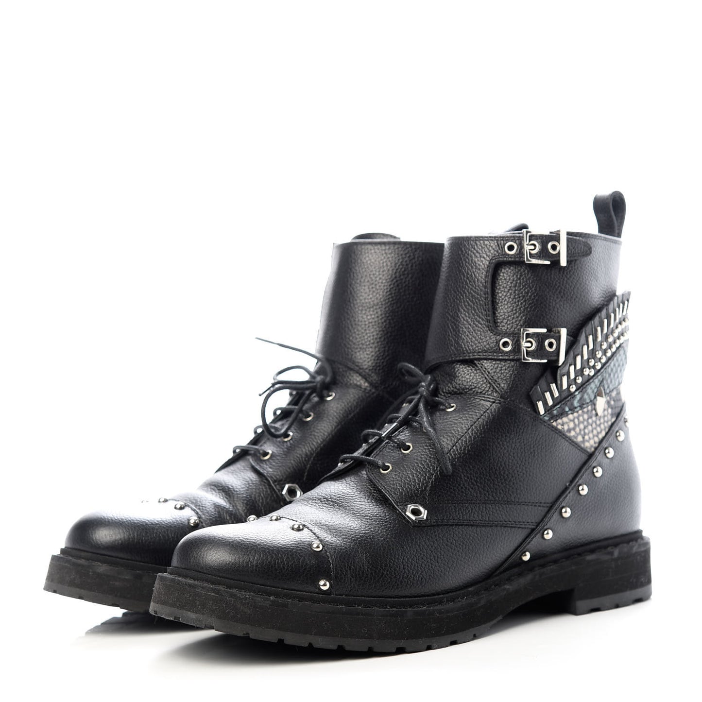 Calfskin Studded Bugs Combat Boots 39.5 Black