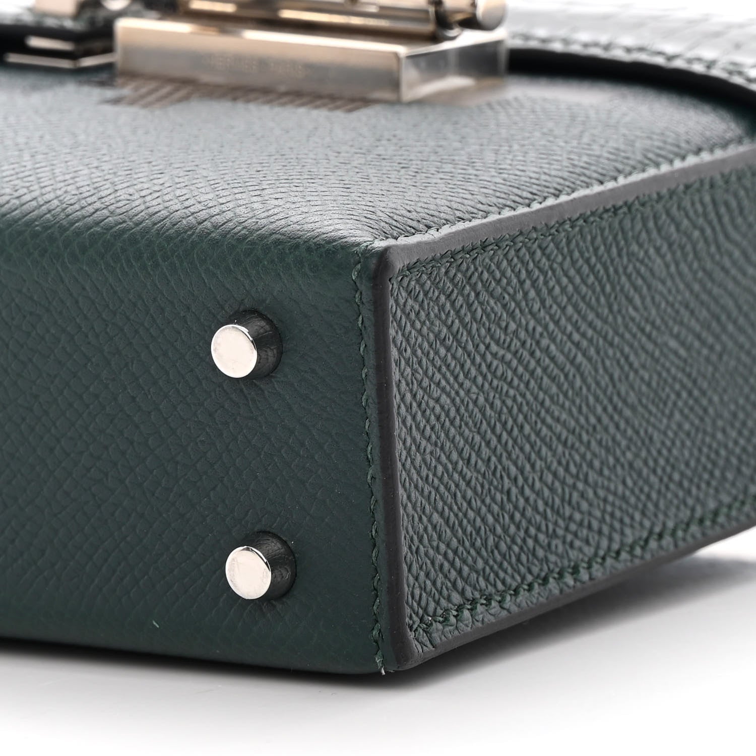 Hermes Epsom Shiny Alligator Lizard Chevre Mini Verrou Chaine Bag Vert Cypress Black 10 of 12