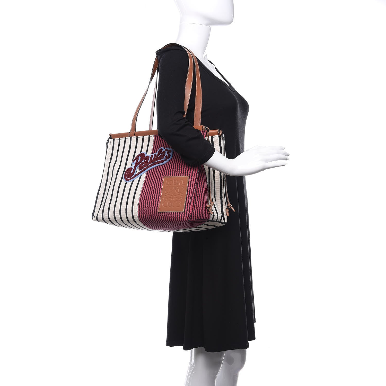 Loewe Canvas Calfskin Print Paulas Ibiza Stripes Cushion Tote Red White 2 of 9
