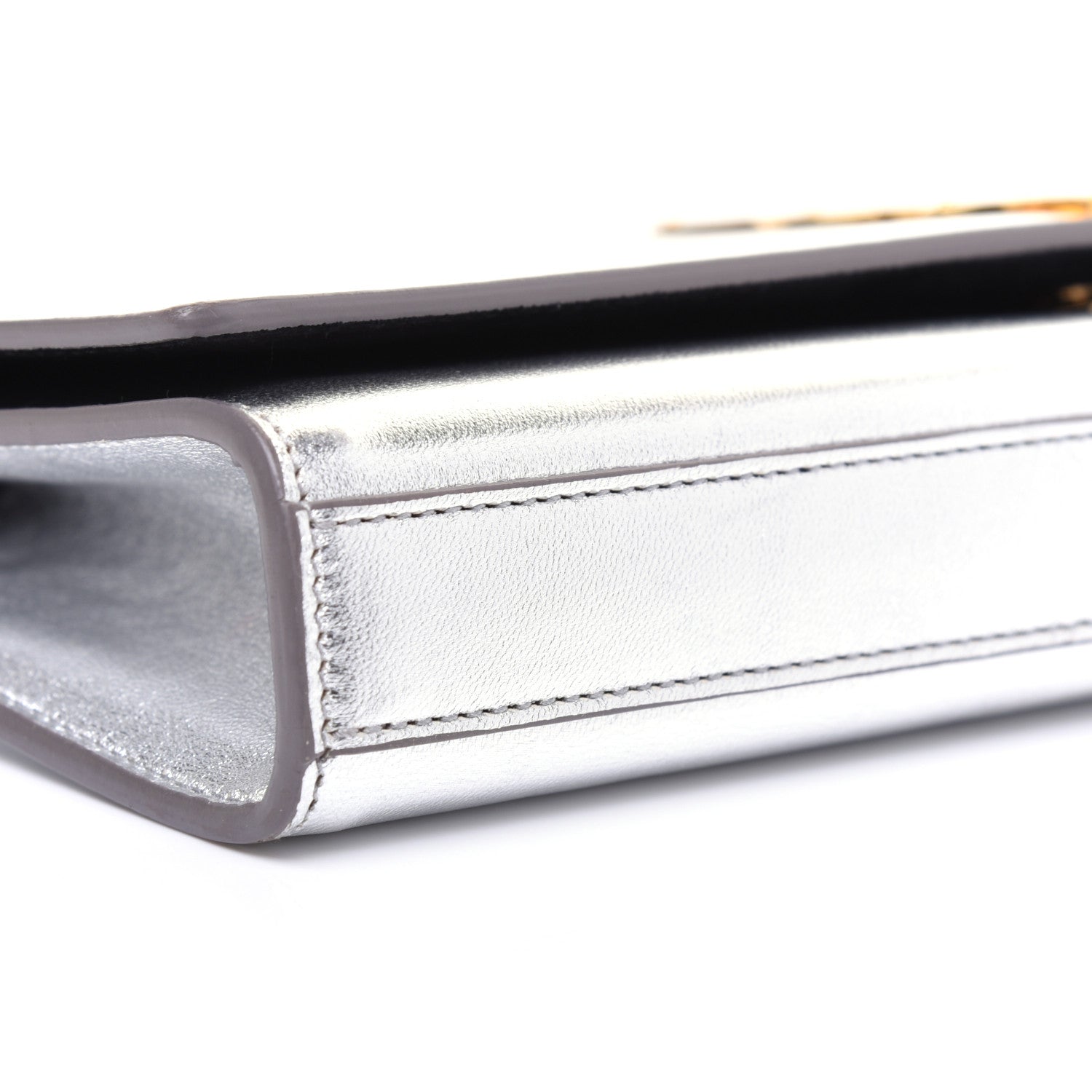Saint Laurent Metallic Calfskin Classic Monogram Cassandre Clutch Argento 6 of 16