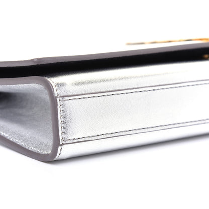 Saint Laurent Metallic Calfskin Classic Monogram Cassandre Clutch Argento 6 of 16