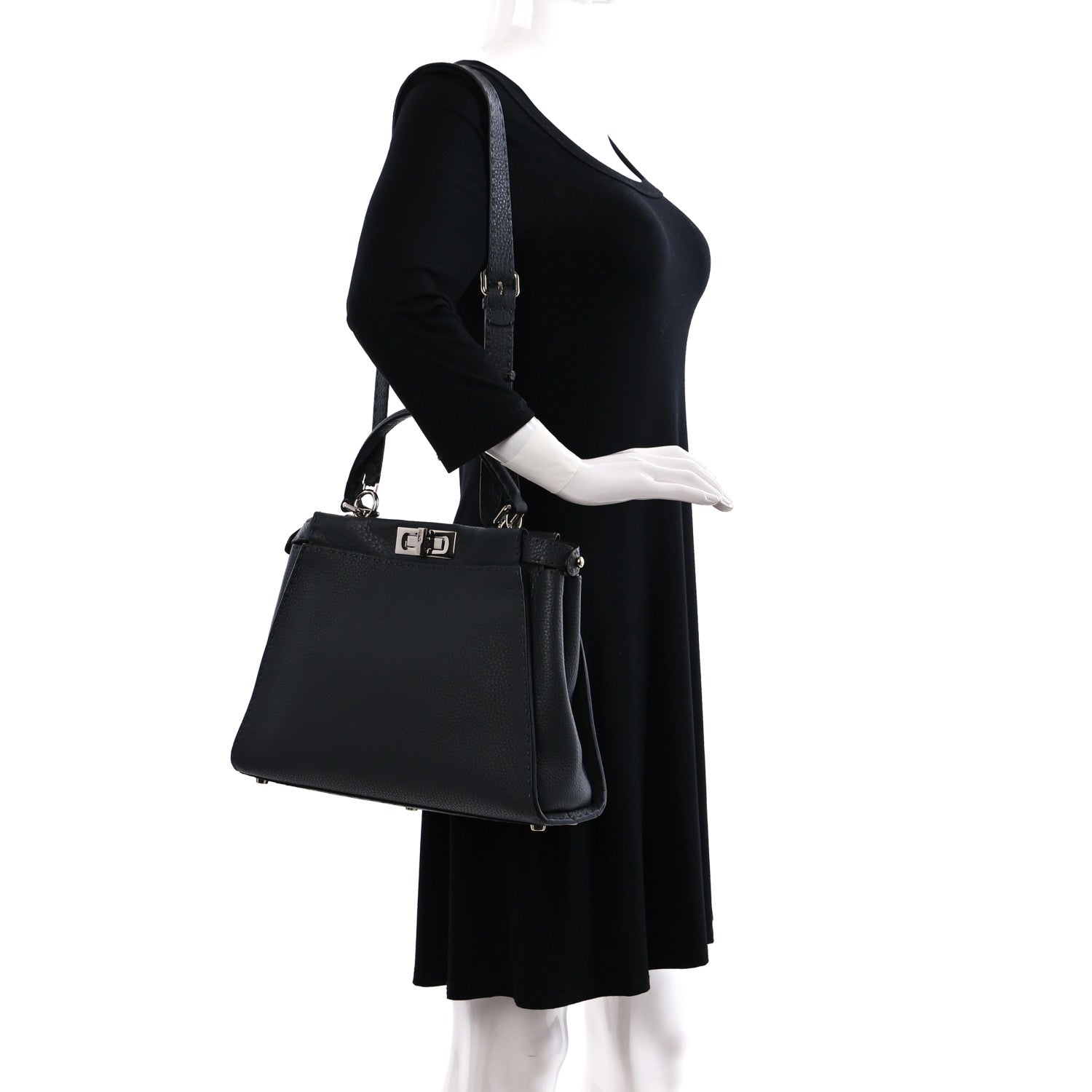 Fendi Cuoio Romano Selleria Bi-Color Medium Peekaboo Iconic Satchel Asfalto Latte 2 of 10
