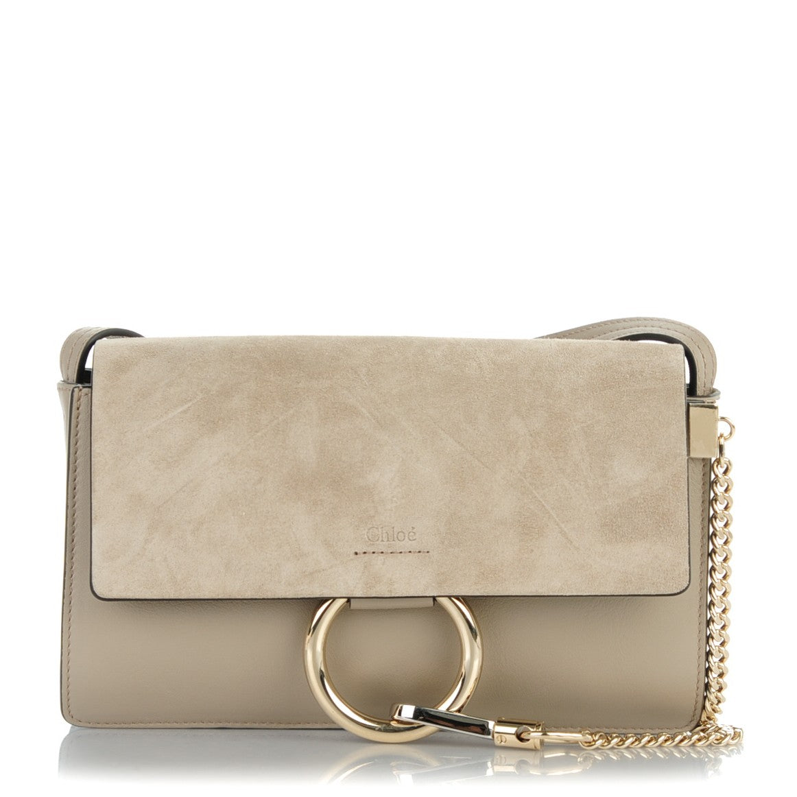 Suede Calfskin Small Faye Shoulder Bag Motty Grey