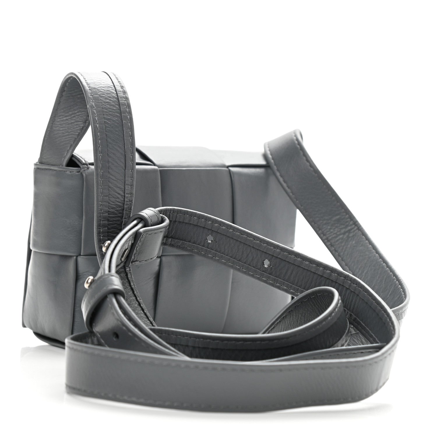 Bottega Veneta Crinkled Lambskin Maxi Intrecciato Extra Mini Cassette Crossbody Bag Grey 3 of 11