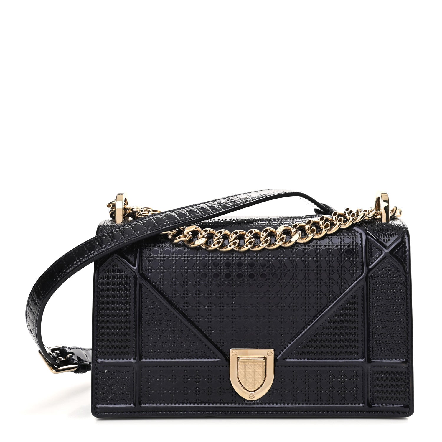 Christian Dior Metallic Patent Micro-Cannage Small Diorama Flap Bag Onyx Black 1 of 10