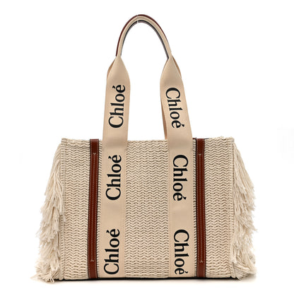 Chloe Cotton Calfskin Medium Woody Ribbon Fringe Tote Sepia Brown 1 of 10
