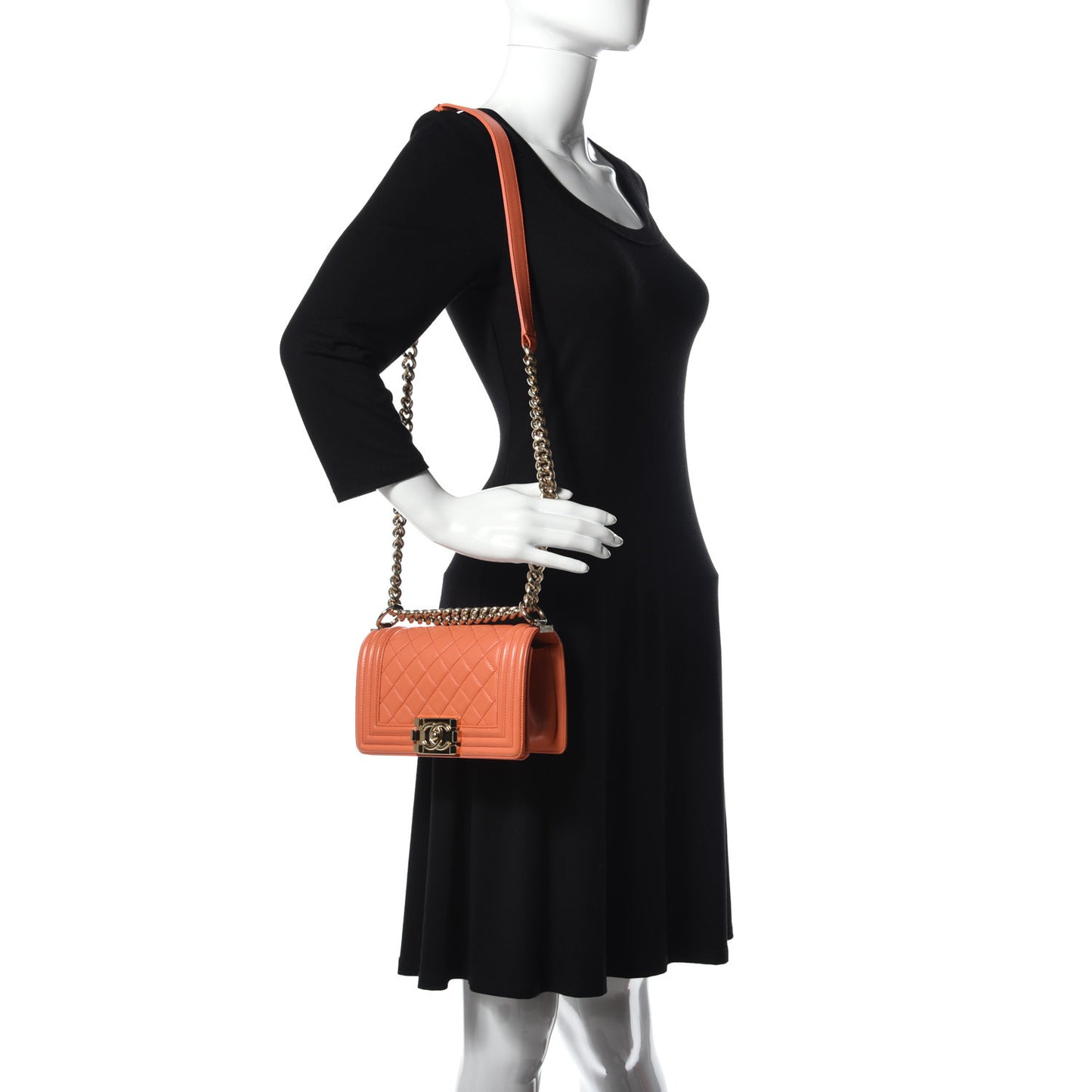 Lambskin Quilted Small Boy Flap Orange