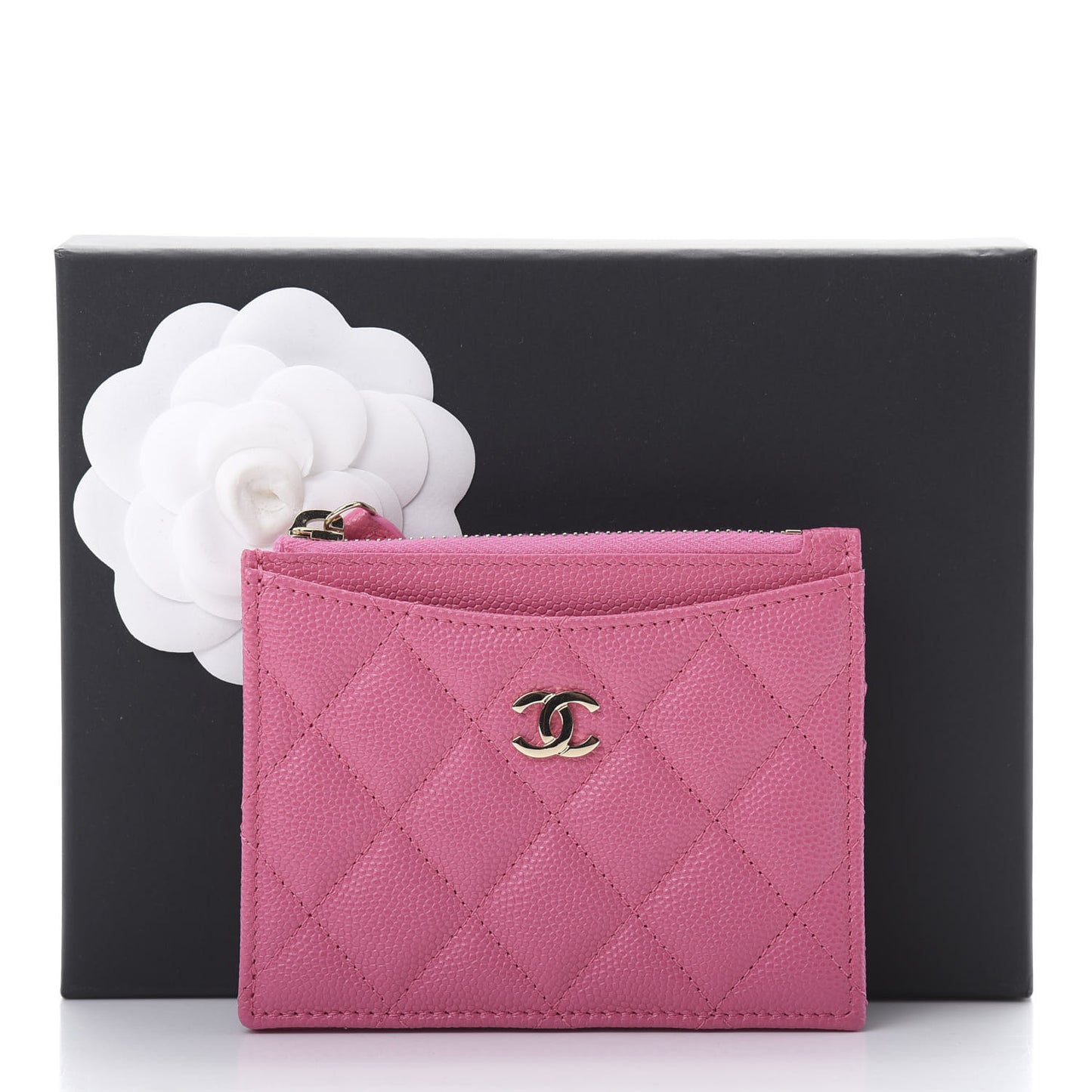 Caviar Quilted CC Zip Card Holder Pink