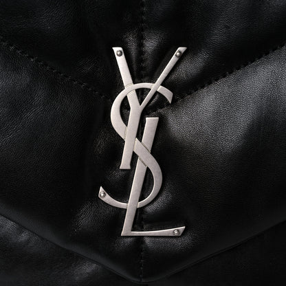 Saint Laurent Lambskin Quilted Medium Loulou Puffer Monogram Chain Satchel Black 10 of 12