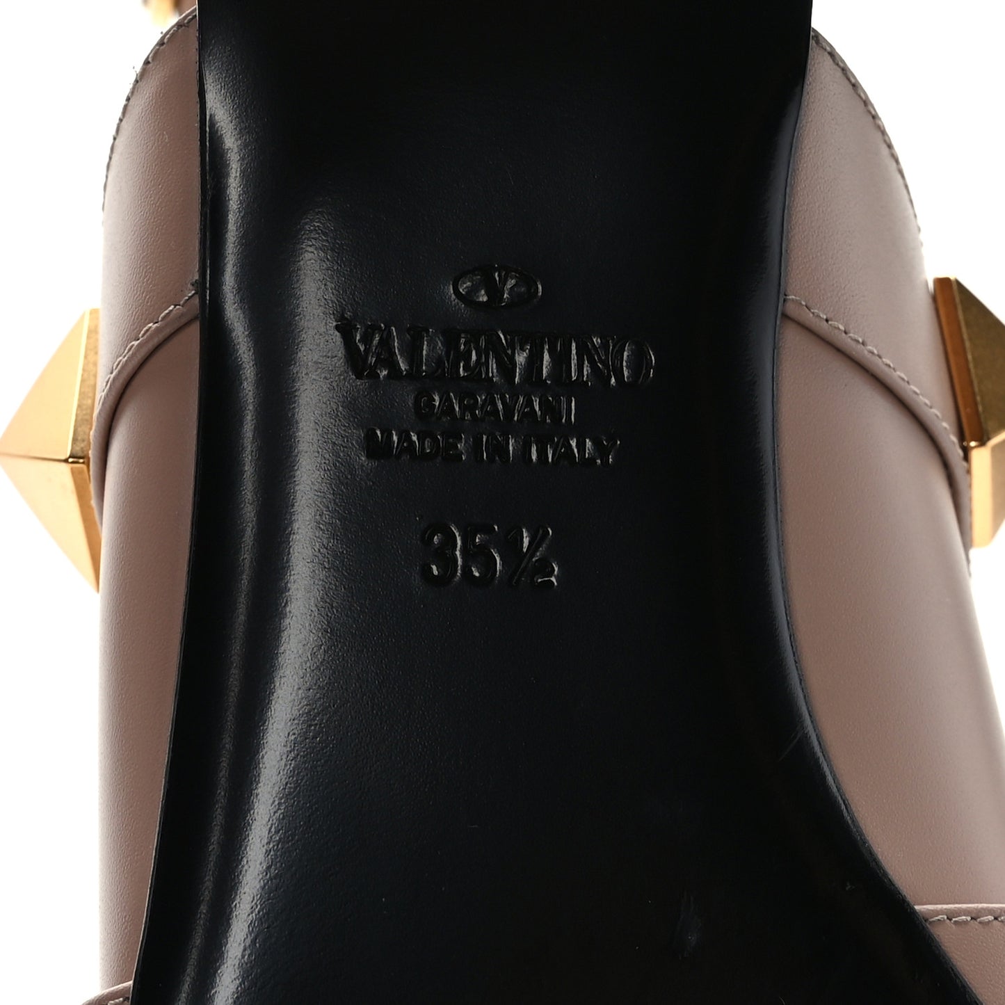 Calfskin Roman Stud Ankle Strap Flat Mules 35.5 Rose Cannelle