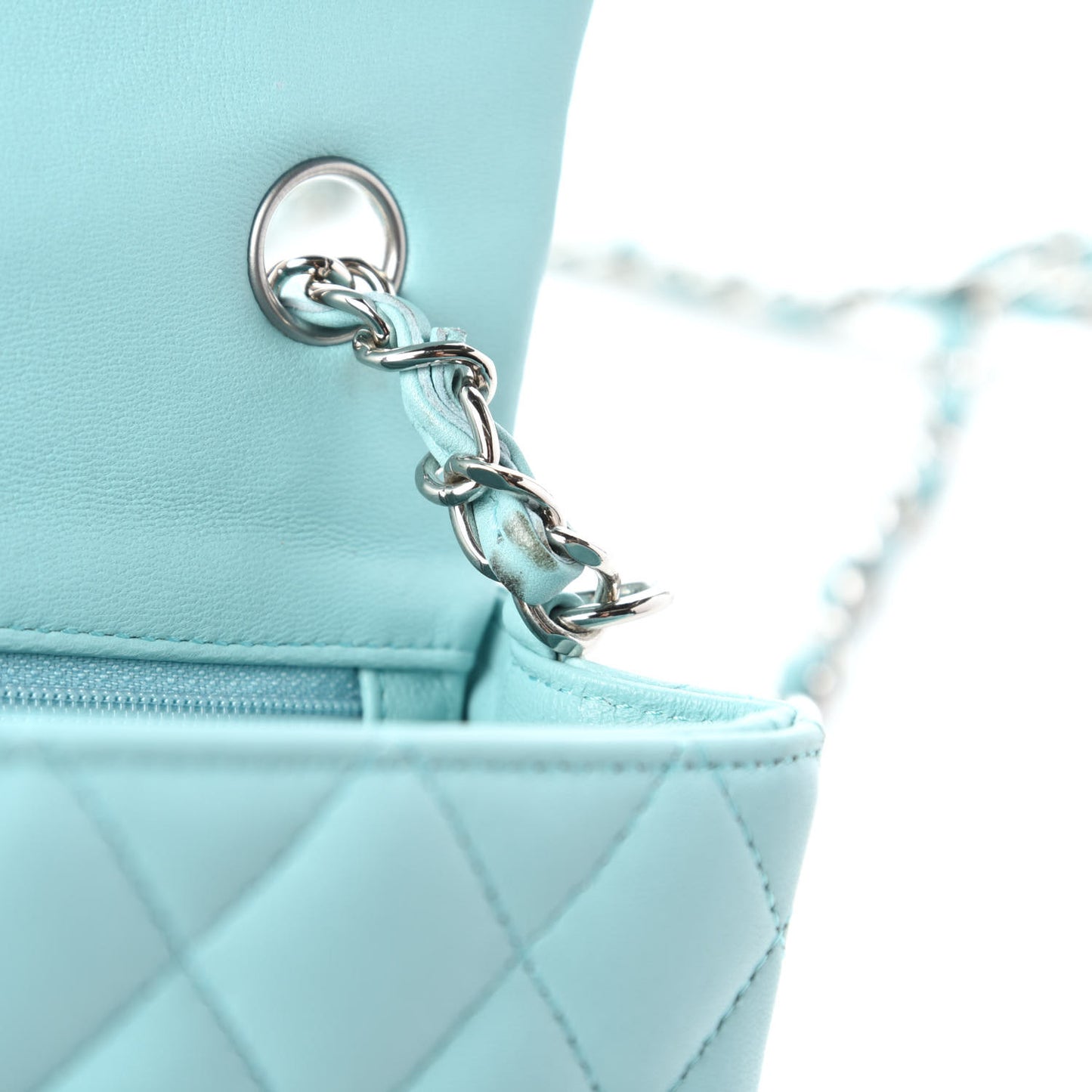 Lambskin Quilted Mini Rectangular Flap Light Blue