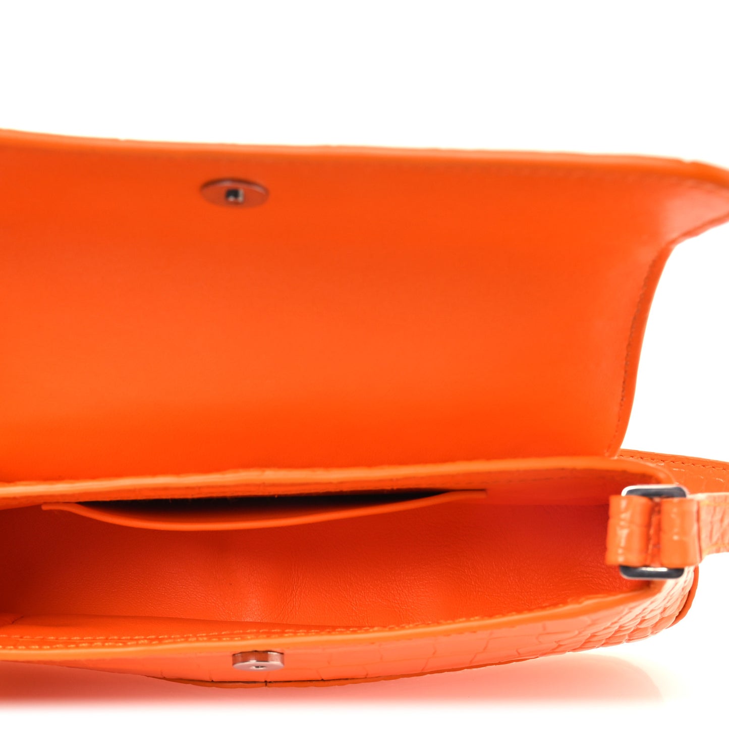Shiny Super Supple Calfskin Crocodile Embossed Small XX Flap Stretch Bag Pop Orange