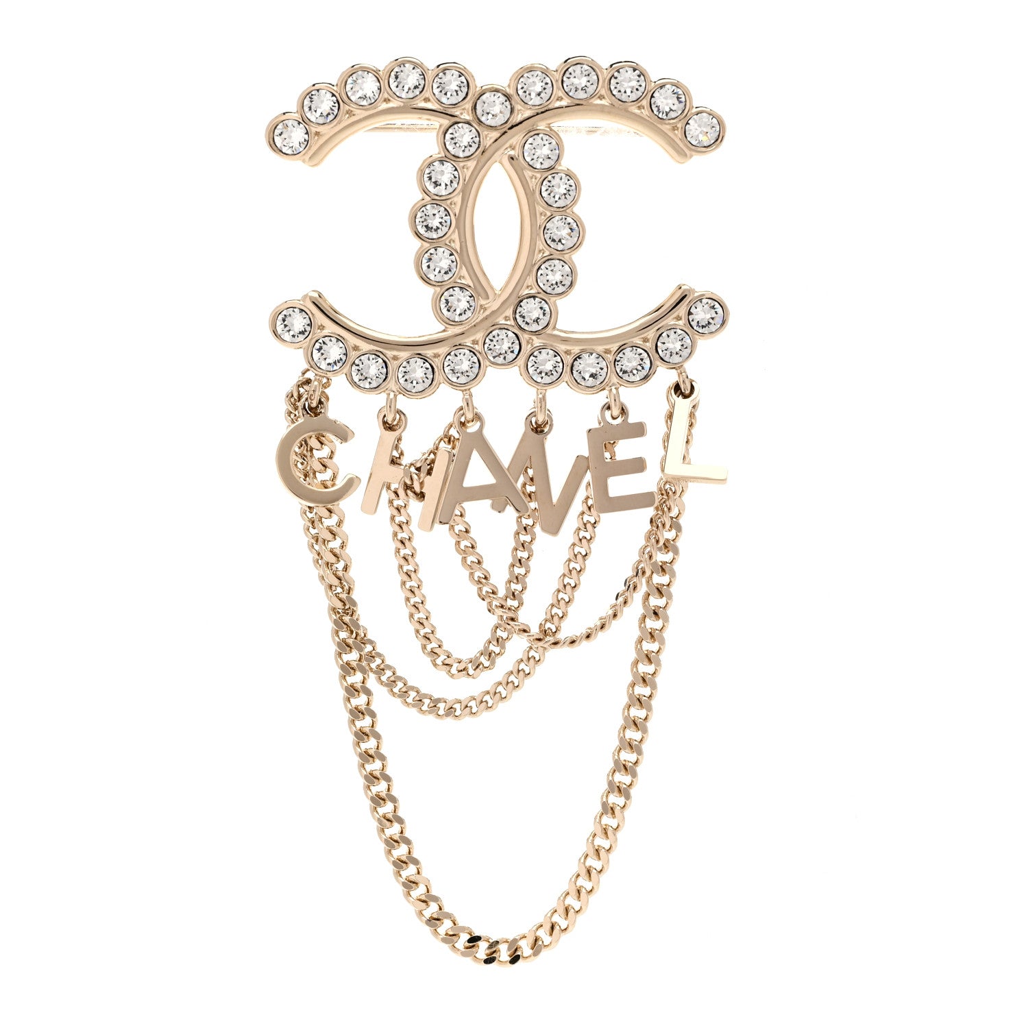 Chanel Metal Crystal Bow-tiful CC Chain Brooch Gold 1 of 4