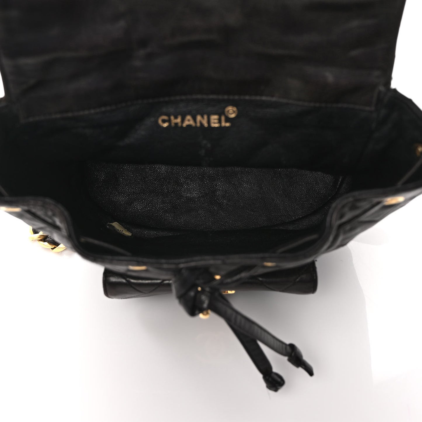 Lambskin Quilted Drawstring Backpack Black
