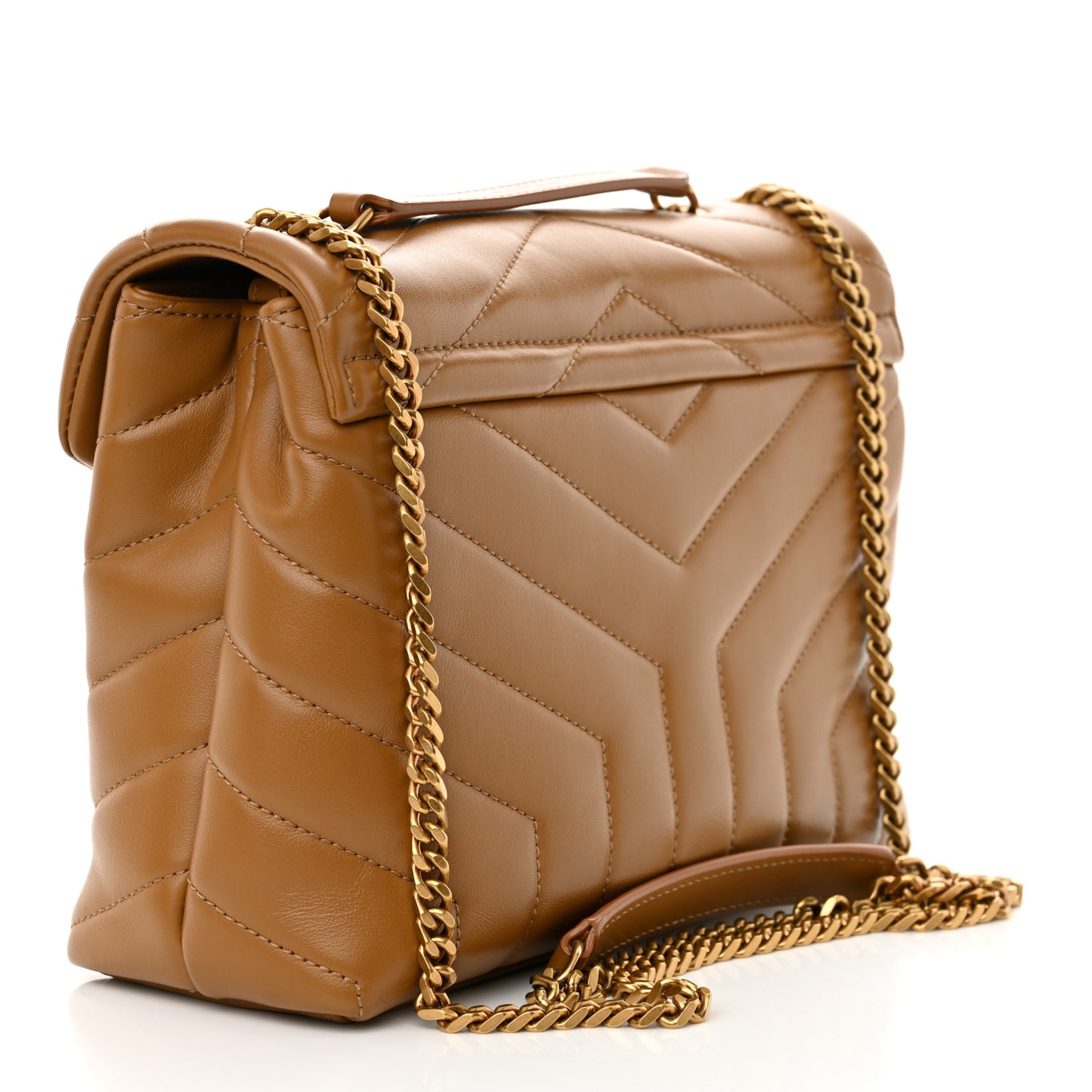Calfskin Y Quilted Monogram Small Loulou Chain Satchel Dark Natural