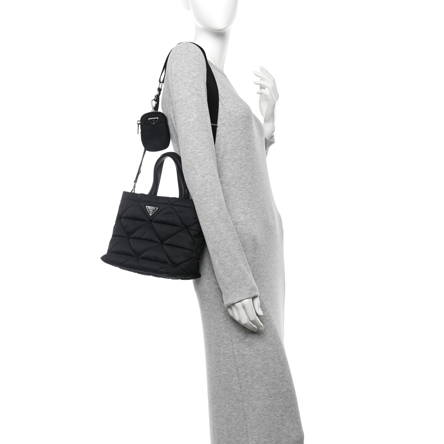 Prada Re-Nylon Nappa Triangle Quilted Padded Double Handled Zip Pocket Tote Black 2 of 9