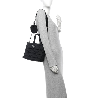 Prada Re-Nylon Nappa Triangle Quilted Padded Double Handled Zip Pocket Tote Black 2 of 9