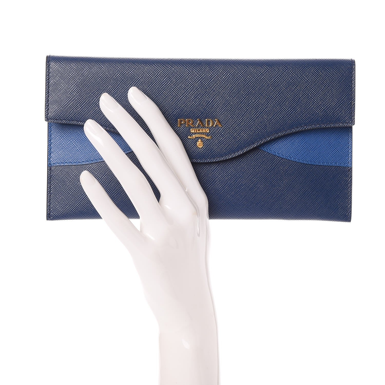 Prada Saffiano Bi-Color Envelope Wallet Bluette Azzurro 2 of 9