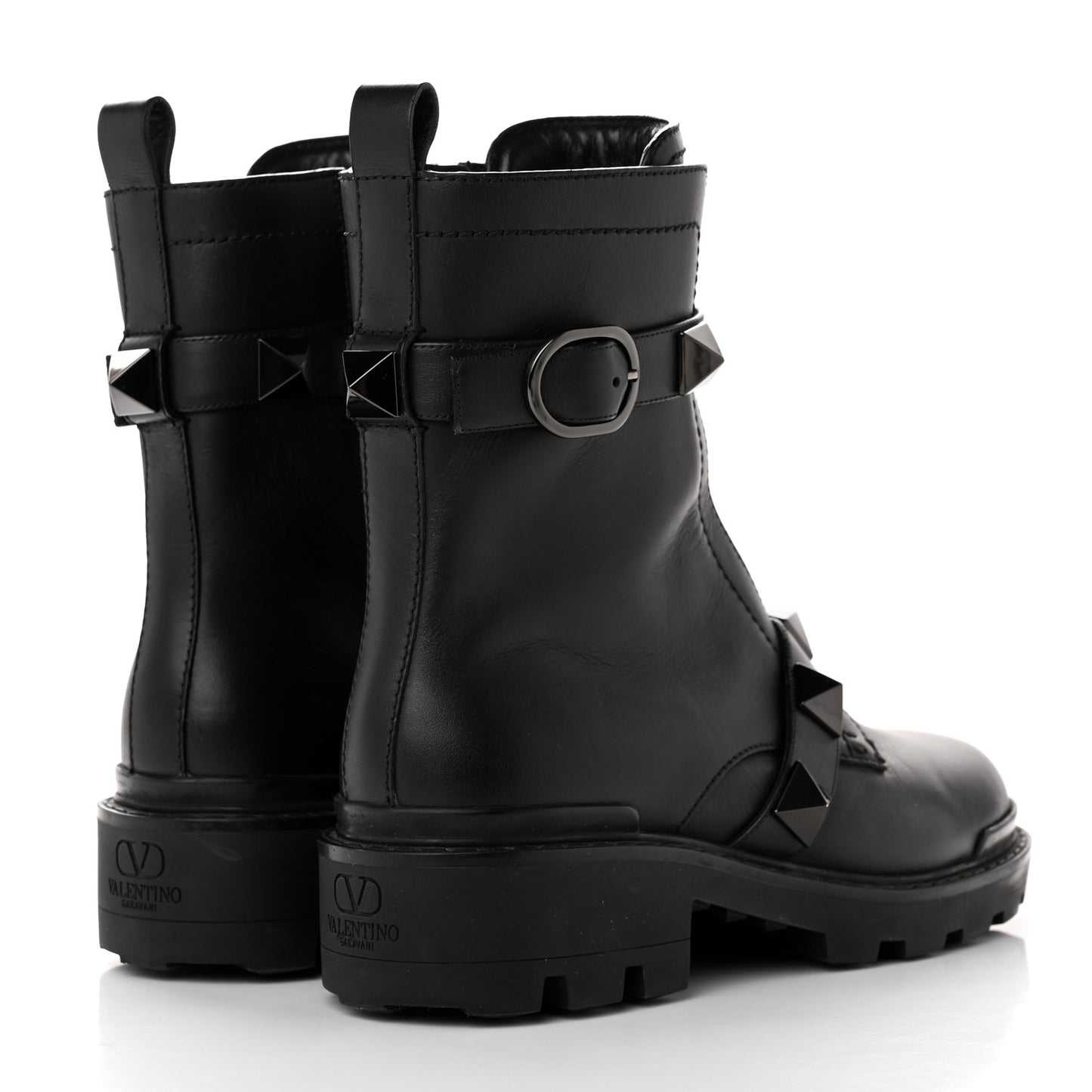 Calfskin Tonal Roman Stud 20/40mm Combat Boots 39 Black