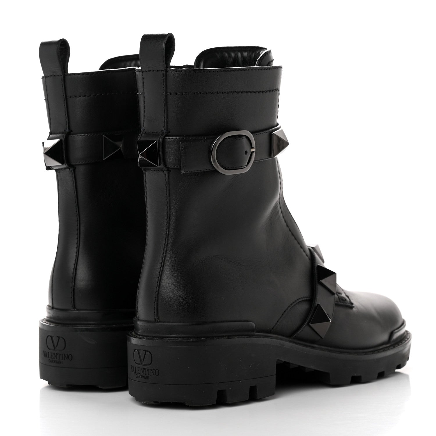 Valentino Garavani Calfskin Tonal Roman Stud 20/40mm Combat Boots 39 Black 4 of 17