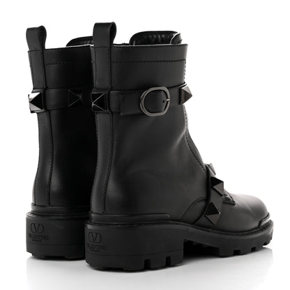 Valentino Garavani Calfskin Tonal Roman Stud 20/40mm Combat Boots 39 Black 4 of 17