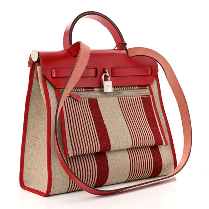 Hermes Vache Hunter Toile H Vibration Herbag Zip 31 PM Bordeaux Ficelle Rouge Piment 4 of 12