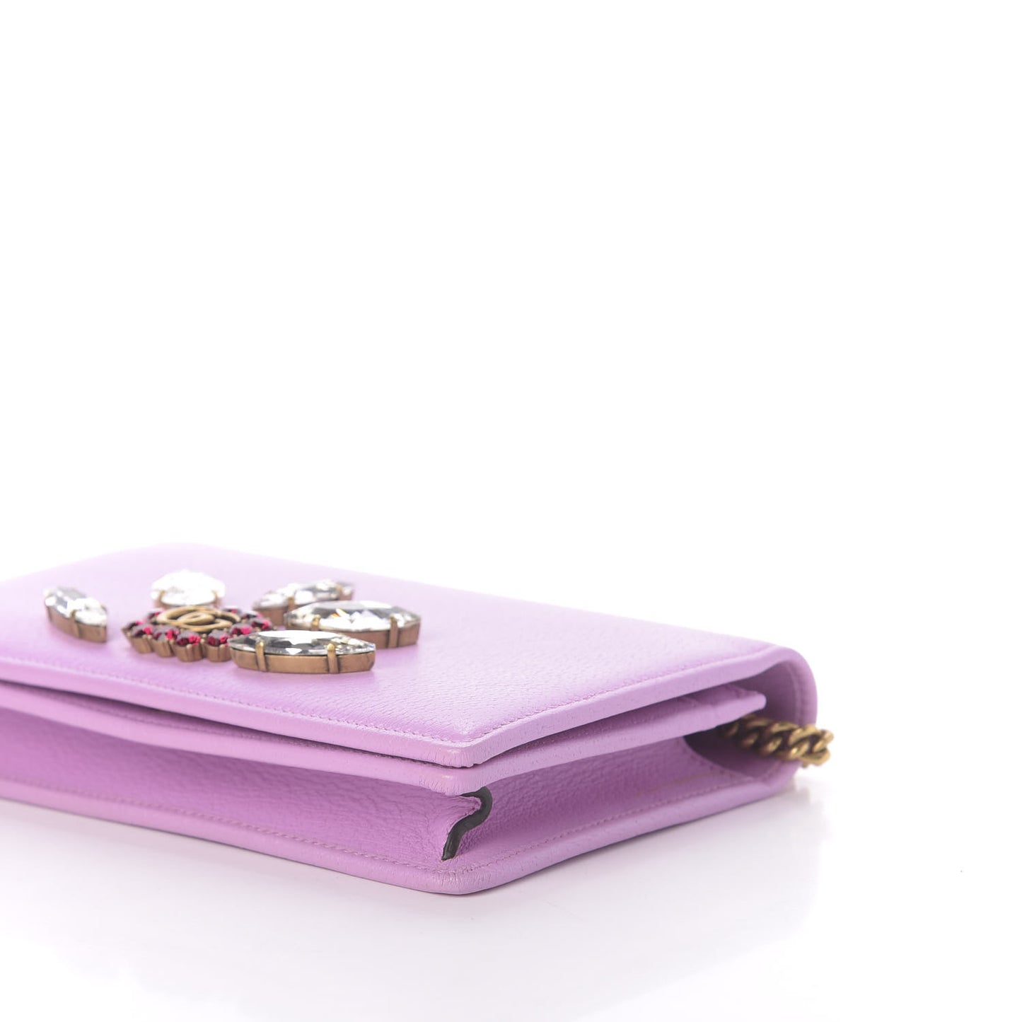 Calfskin Marquise Crystals Mini GG Chain Wallet Malva