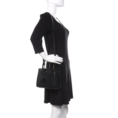 Saint Laurent Calfskin Crocodile Embossed Nano Sac De Jour Black 2 of 9
