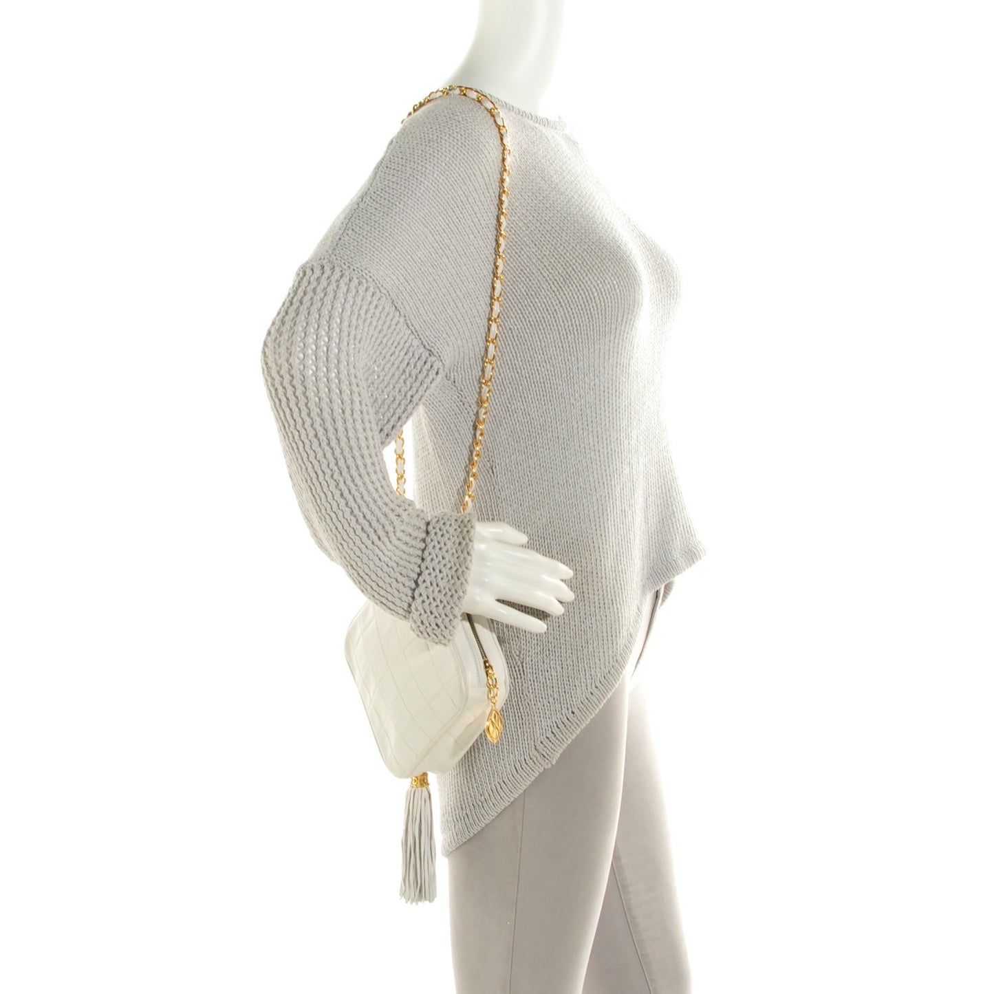 Lambskin Quilted Tassel Clutch White