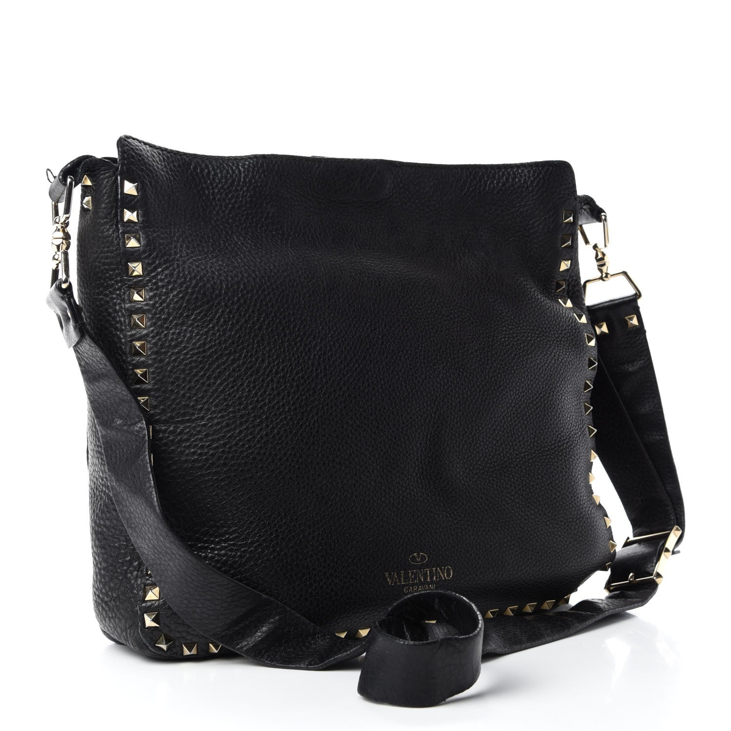 Valentino Garavani Pebbled Calfskin Large Rockstud Flip-Lock Messenger Bag Black 3 of 12