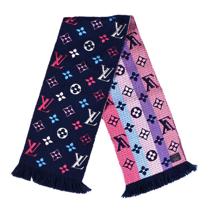 Louis Vuitton Wool Silk Rainbow Logomania Scarf Navy 2 of 3