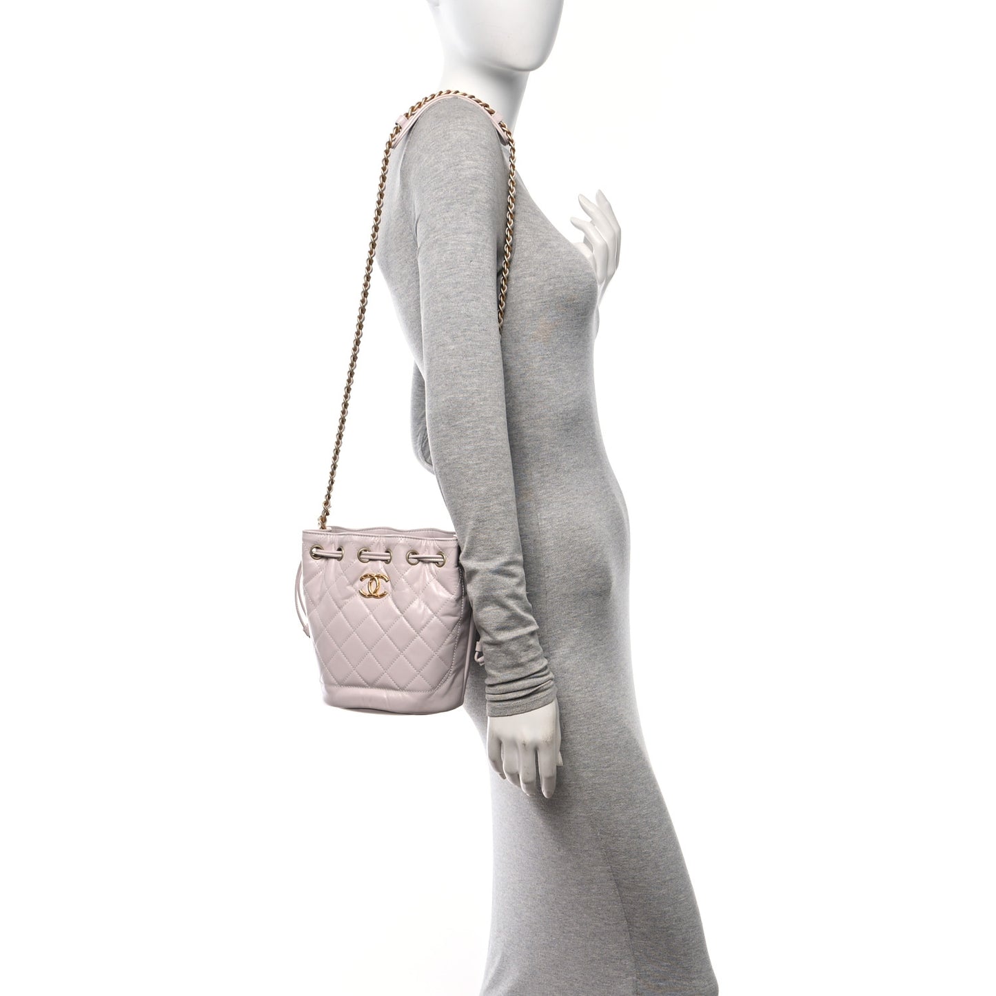 Calfskin Stitched Coco Ring Bucket Drawstring Bag Light Pink