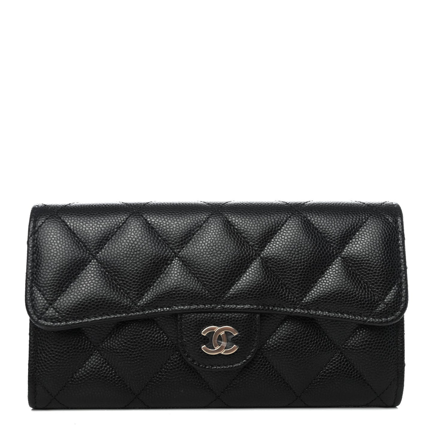 Caviar Quilted Medium Gusset Flap Wallet Black