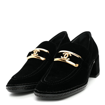 Chanel Velvet Metal CC Loafers 38 Black 3 of 9